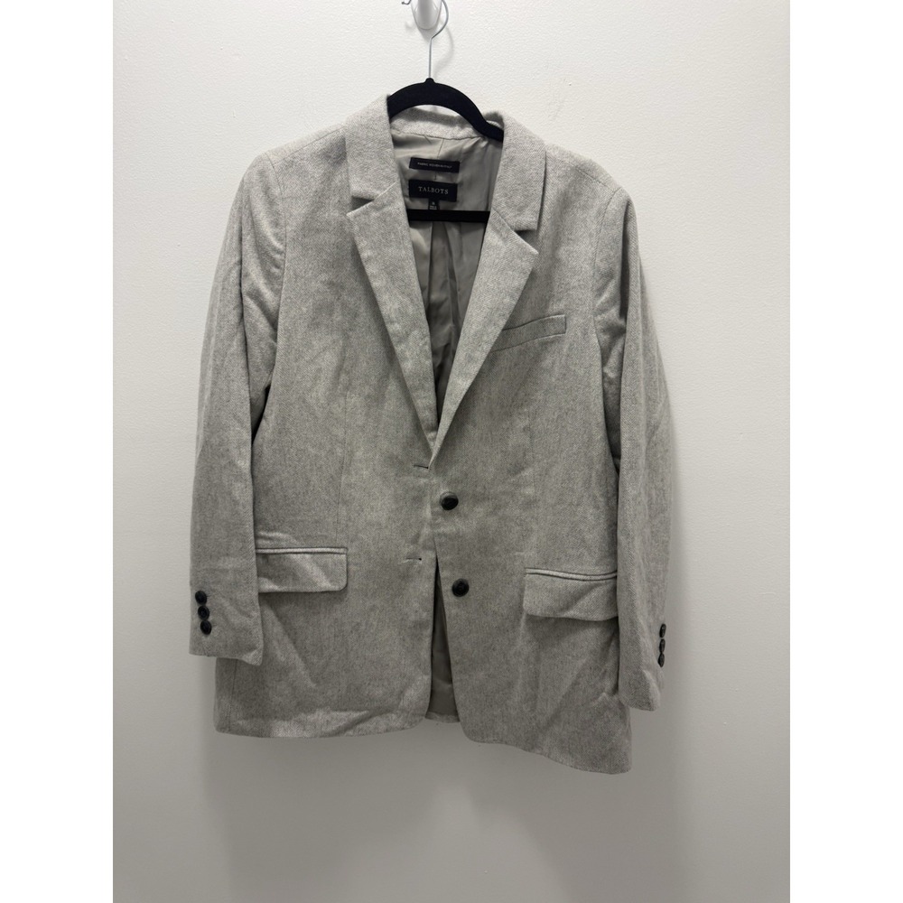 Talbots Italian Wool Blend Herringbone Blazer Jacket Women's 16 Gray Woven Italy